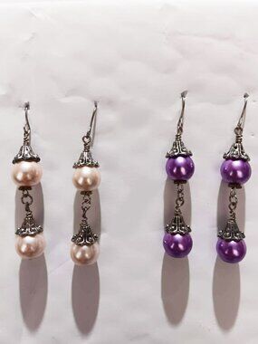Glass Pearl Dangle Earrings - 2 pairs